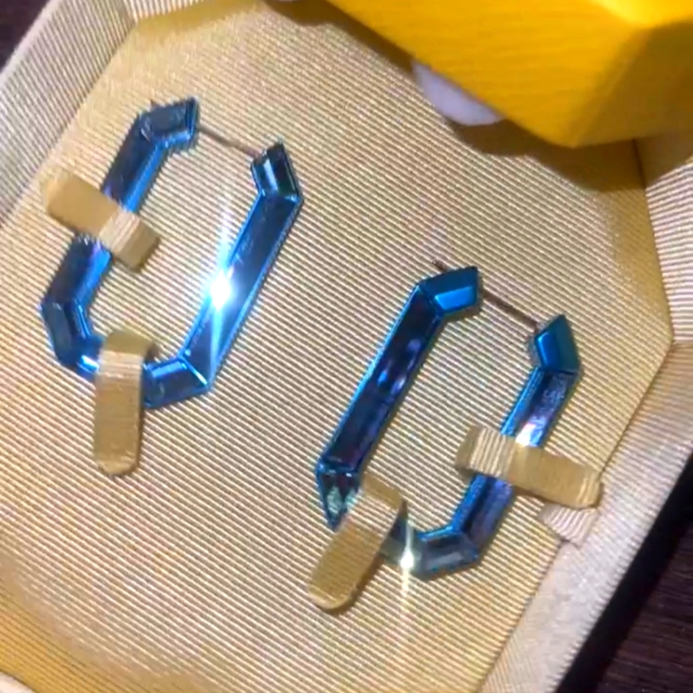 🌷NWT AUOTENTIC Swarovski Lucent hoop earringsStatement, Octagon shape, Blue